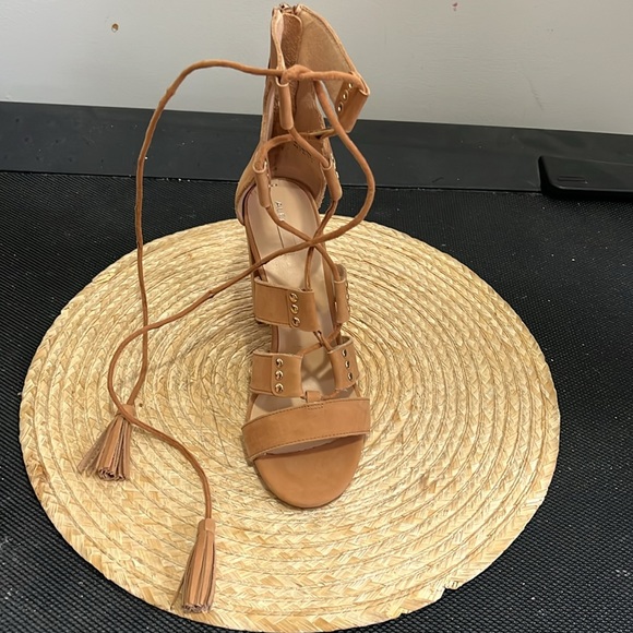 Aldo Cognac Brown Leather Suede Gladiator Heel Sandals Size 6.5 - Picture 11 of 16